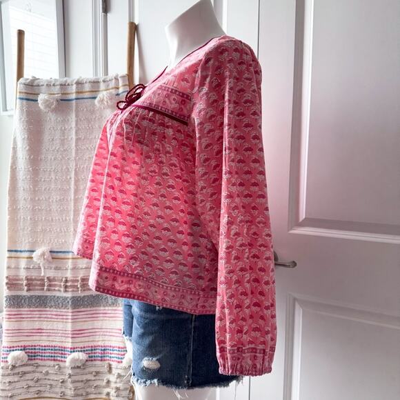Marea Isla Pink Floral Long Puff Sleeves Boho Pullover Top Women’s Size Large - Picture 3 of 9